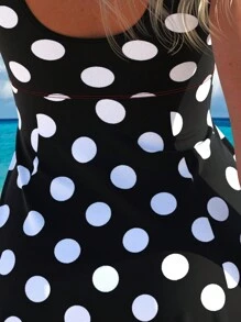 1pc AGUACUBE Women'S Polka Dot Print Tankini Set, Off The Shoulder Sleeveless Swimsuit With High Stretch Polyester And Spandex Fabric, Knit Swimwear With Boyshorts Bottoms For Beachwear - 紅色 - 查看 5