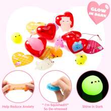 Joyfy 28 Packs Valentines Day Glow In Dark Squishy Mochi Filled Heart Toys With Gift Cards For Family Exchange Gifts Party Favors Set - 彩色 - 查看 8