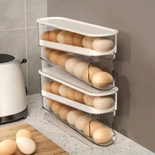 Double-Layer Rotating Egg Dispenser, Refrigerator Egg Storage Box, Automatic Egg Rack, Large Capacity Kitchen Egg Holder - White - View 2