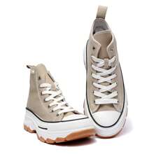 Nexsus Plus Ladies Woemn Chunky Sole Lace Up Casual Trainers Running Shoes Canvas Size UK 3-8 - Mocha - View 3