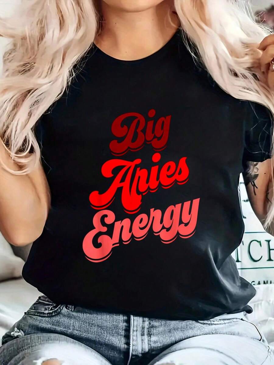 Aries Women Big Aries Energy Zodiac Sign Horoscope Astrology T-Shirt - màu đen - Xem 1