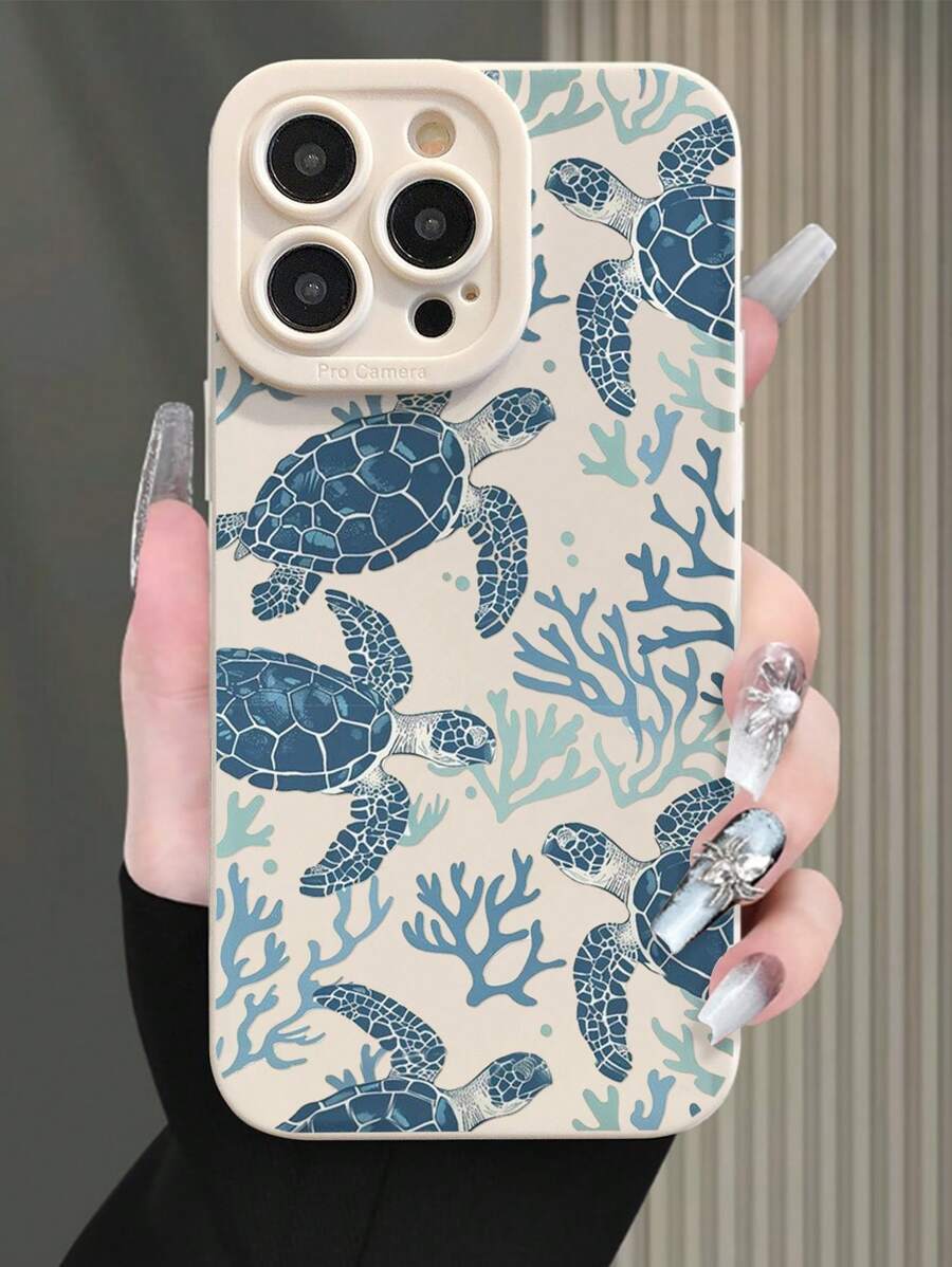 夏季手机壳 蓝色手机壳 海龟图案 米色科技感穿孔喷绘简约防震加厚手机保护壳 印花 兼容 11、12p、Xs、Xr/78p、78ges2，适用于 A134g、A22、A21s、A514g、A52、S22 Ultra、A335g，兼容 Redmi 10、Redmi Note 114g、Redmi 11 Lite、A53tpua14/A23/S23 ultra 防水防摔防刮，国际版，非国内版