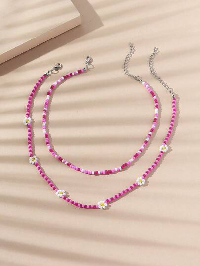 2-częściowy zestaw naszyjników z koralików w stylu boho, ręcznie robiony, odpowiedni na wakacje dla pań, do codziennego noszenia, prezent dla przyjaciół, niewielkie różnice w sekwencji kolorów koralików