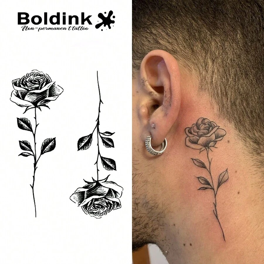Công nghệ xăm tạm thời Boldink, Thiết kế hình xăm mới Eternal Rose, Miếng dán hình xăm tồn tại trong 1-2 tuần, Thiết kế hình xăm tinh tế, Không có lớp hoàn thiện bóng, Lựa chọn lý tưởng cho hình xăm tạm thời - màu đen - Xem 1