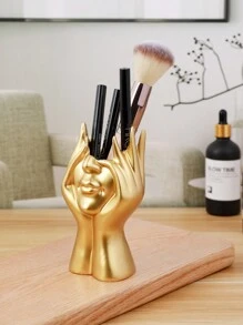 1 pieza Soporte para pinceles de maquillaje de resina dorada, estuche para exhibición de cosméticos, bandeja organizadora para arte de uñas, maquillaje, bolígrafos, lápiz labial, decoración de escritorio