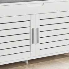 SoBuy FSR102-W, Shoe Rack Shoe Bench Shoe Cabinet With Folding Padded Seat And 2 Doors, W90 X D33 X H50cm - White - View 9