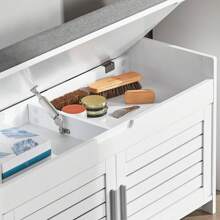 SoBuy FSR102-W, Shoe Rack Shoe Bench Shoe Cabinet With Folding Padded Seat And 2 Doors, W90 X D33 X H50cm - White - View 6