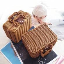 Rattan-Like Finish Box Braided Rattan Basket Retro Storage Box Handmade Gift Box For Knitting Supplies