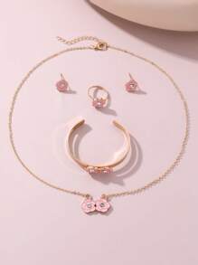 5pcs/Set Girls Flower Necklace Bracelet Earrings Ring Jewelry Set
