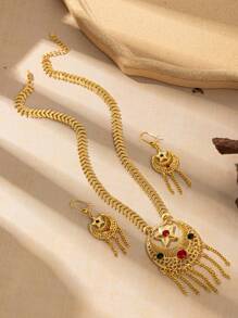 3pcs/Set Gold Dubai Women's Fashion Jewelry 24K Necklace Earrings Gold Jewelry, Saudi Arabia Jewelry - Gold - View 6