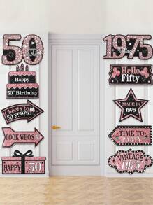 10 件玫瑰金 50 岁生日派对纸质标牌，1975 年复古 50 岁生日派对标牌，玫瑰金 50 岁生日庭院标牌装饰用品，适合女性，适用于室内和室外生日派对装饰，玫瑰金生日快乐草坪标牌（带桩子）50 岁生日庭院装饰，50 岁生日户外草坪装饰，适合生日庆祝，生日派对礼物回礼