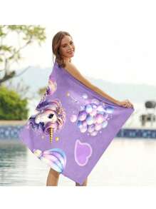 1 szt. Spersonalizowany tekst Ręcznik plażowy, Fioletowy koc plażowy z nadrukiem balonu na gorące powietrze i jednorożca, Super chłonny ręcznik do pływania, Wygodny ręcznik plażowy, Modny ręcznik basenowy, Delikatna mata do jogi, Akcesorium plażowe, Idealny prezent na święta, Dostępny w różnych rozmiarach, Nadaje się do pływania, kempingu i podróży, Prezent walentynkowy dla kobiet Urodziny Chłopak Dziewczyna Lato Wystrój łazienki Podstawowe elementy plaży