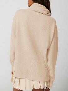 Women's Oversized Turtleneck Sweater Soft Knit Long Sleeve Casual Tunic Sweater Top - Màu be - Xem 5