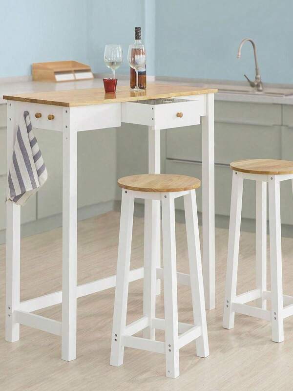 SoBuy Set de 1 Mesa y 2 taburetes Mesa Alta de Bar y 2 taburetes Mesa Comedor FWT50-WN ES