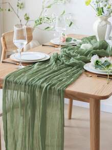 1pc-Green Sage Green Gauze, Rustic Bohemian Cheese Cloth Runner-Up For Wedding Bridal Shower Decoration Transparent Center Centerpiece Spring Easter Holiday Home Decor, Spring Wedding Decor, Rustic Spring Easter Doily Wedding Party First Centerpiece Engagement