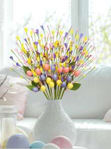 4件套复活节装饰套装，包括彩色彩蛋、浆果枝、人造春季花枝，适合用作花瓶中心装饰、复活节彩蛋、浆果、胡萝卜花束，还配有人造复活节彩蛋和浆果花环、春季花枝，可用于插花、制作花环。复活节主题中心装饰品，适合复活节庆祝活动和家居花瓶装饰。