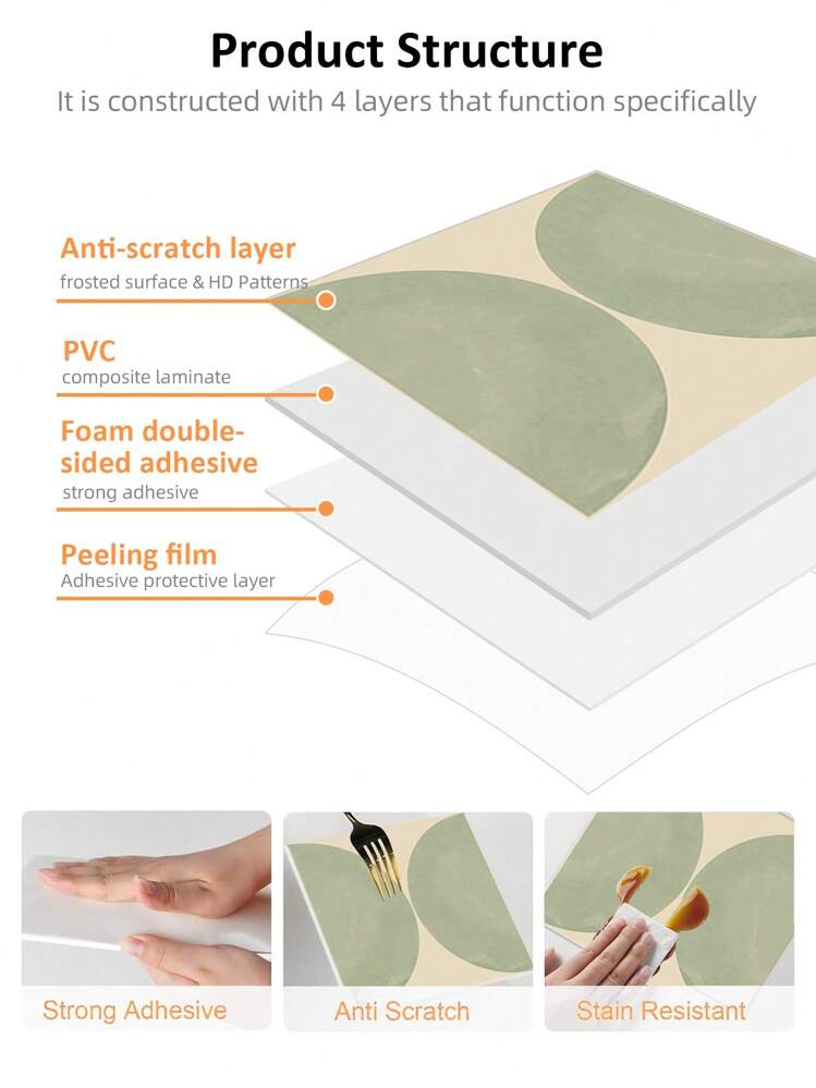 SUPSTICKER 12枚 北欧風 ミニマリスト 幾何学フラワー フロアステッカー、厚手の硬質タイル調デカール、強力接着、防水・耐油、貼り付け簡単、リビング、寝室、キッチン、バスルームの床や壁の模様替えに適しています - マルチカラー - 見る 5