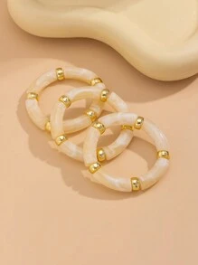 3 件装复古亚克力竹珠堆叠手链，简约时尚女士弹性袖口手链，适合日常佩戴、派对和度假，装饰首饰套装 - 3件套手鍊 - 查看 18