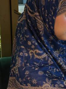 1 chiếc khăn choàng Jacquard họa tiết Paisley cổ điển phong cách Bohemian dành cho nữ, khăn choàng đa năng để mặc hàng ngày - Xanh đậm - Xem 4