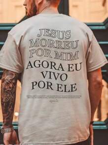 Christian T-Shirt I Now Live For Him Jesus Gospel Unisex 100% Cotton - Beis - Ver 1