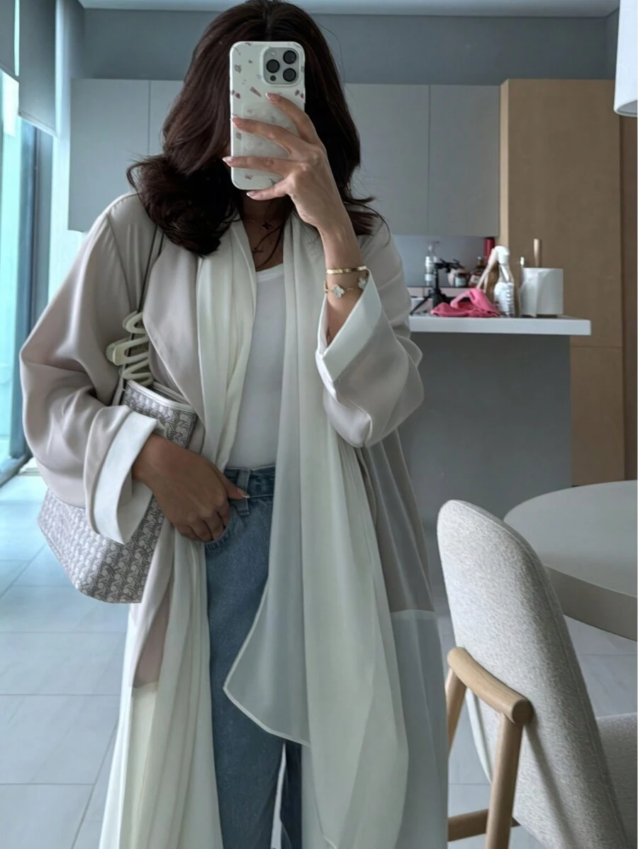 拼色领阿拉伯长袍，带头巾的穆斯林长袍，适合城市环境中的通勤、休闲、聚会和约会