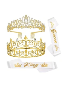 King And Queen Crown Set With Sashes King Crowns For Men Prom Queen Crown Homecoming Crown King Costume For Men Prom Queen Sash For Wedding Birthday Party Halloween Christmas,Christmas - Multicolor - View 3