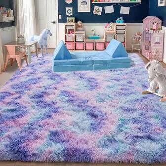 1pc Long Plush Fabric Gradient Rainbow Color Carpet Rug With Soft Thicken Sponge, Warm Lovely Atmosphere Indoor Decorative Large Floor Area Carpet, Hand Clean Non-Shedding And Dirt-Resistant Shaggy Carpet For Bedroom And Living Room