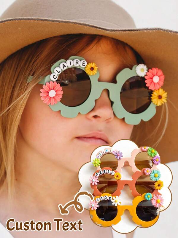 Óculos de sol com flores personalizados para meninas. Presente personalizado para meninas. Óculos de sol com flores e nome. Óculos de sol para bebês. Presente de Dia dos Namorados para meninas, multifuncional, decorativo, com letras, cor sólida, requintado, colorido, fofo, adorável, casual, personalizado, único, personalizado, presentes para bebês, presentes ideais para ele, presentes ideais para ela, filho, filha
