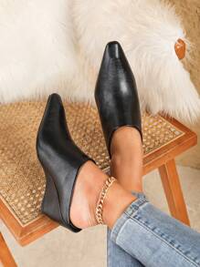 Women's Fashion Korean Style Square Toe Wedge Heel Slip-On Mules, Handmade Pleated Versatile Casual Loafers High Heels - Black - View 5