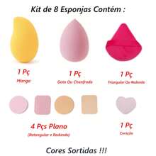 Kit Of 8 Makeup Sponges In The Shape Of A Mango, Teardrop, Beveled Cut, Various Sizes, Colors And Models. For Compact Powder, Foundation, Concealer, Blush. Super Absorbent, Perfect Finish, Reusable - Multicolor - Ver 2