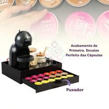 Suporte Porta 24 Capsulas de Cafe Com Gaveteiro Preto Dolce Gust0 3 Corações Organizador Cafeteira Maquina de Cafe - DOLCE GUST0 PRETA - Visão 6