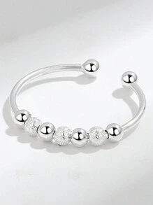 Flyleaf 1 Piece Simple Style S925 Sterling Silver Stress Relief Anxiety Adjustable Ring Matte Beads Open Rings For Women Men Fine Jewelry Suitable For Daily Commuting Wear - Silver - View 1