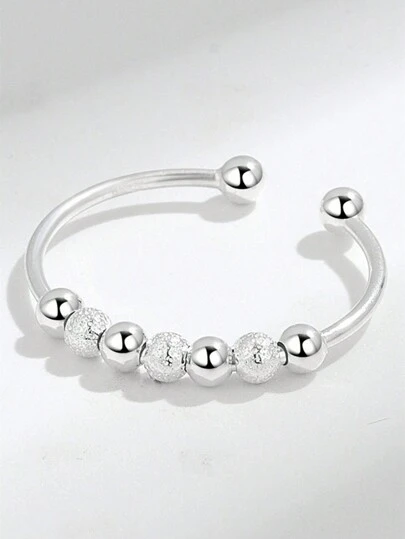  1 pezzo Anello semplice in argento sterling 925 Flyleaf, per alleviare lo stress e l'ansia, con perline opache regolabile, anello aperto adatto a uomo e donna, gioielleria di qualità, adatto per uso quotidiano