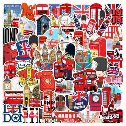 50pcs Cute London Theme Stickers, British Style, Waterproof & Cool, Suitable For Water Bottles, Laptops, Bumpers, Phones, Helmets, Walls, Windows, 50 Styles (Cute Design), School Supplies, Back To School Essential