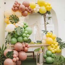 126pcs Forest Animal Theme Party Balloon Wreath Kit, Green Balloons With Lion Head, Monkey Head Foil Balloons, Suitable For Birthday, Spring Outing, Zoo Opening Ceremony, Outdoor Hunting Event Party Decoration