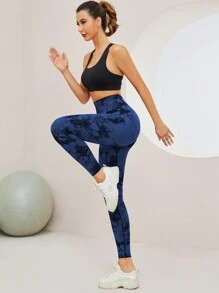 Pantalón deportivo de 3 piezas con efecto tie-dye para mujer, de cintura alta que levanta el trasero, transpirable, versátil para uso diario y deportivo