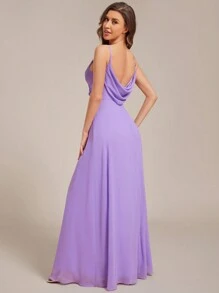 EVERPRETTY Elegant Lavender Chiffon Ruched Backless Spaghetti Strap Bridesmaid Wedding Guest Dress, Suitable For Wedding Parties, Semi-Formal Occasions, New Year Dress - Mauve Purple - View 5
