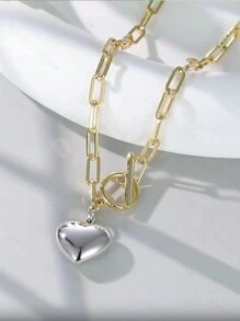 THINTIME 1 pieza Collar con colgante con forma de clip de papel con diseño de corazón de moda, adecuado para uso diario de mujeres/hombres, regalo romántico para el Día de San Valentín