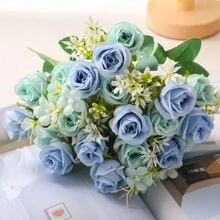 2pcs 5-Branches 14-Flowers, Simulated Rose Fragrant Concubine Rose Artificial Bouquet Home Decoration Bouquet Ornament Wedding Decoration Bouquet Bridal Handheld Flower Restaurant Desktop Decoration Bouquet Vase Flower Arrangement DIY Bouquet Photography Props Fake Bouquet