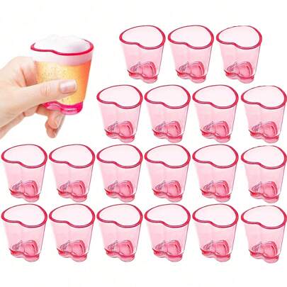 6pcs Heart-Shaped Shot Glass Set, Cute Bar Accessories, 1.5 Oz, Suitable For Limoncello, Liqueur, Vodka, Aperitif, Dessert, Espresso, Digestif, Mini Cute Shot Glasses, Pink Tequila Glasses, Suitable For Tequila, Whiskey, Vodka, Valentine's Day, Wedding Party Decor, Center Piece