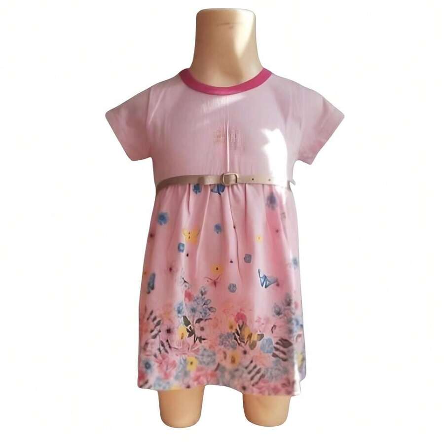Girls Summer Dress With Printed Hem Cotton