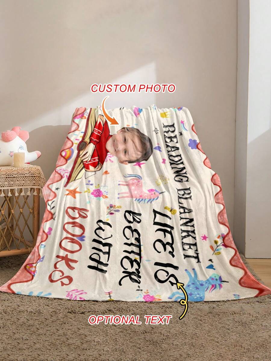 Custom Flannel Blanket Soft Personalized Throw Blankets For Kids Adults And Family Cozy Lightweight Fleece Blanket With Photo Text Design Gift For Birthday Christmas Baby Shower Reading Blanket For Book Lovers Home Decoration - Multicolor - View 1
