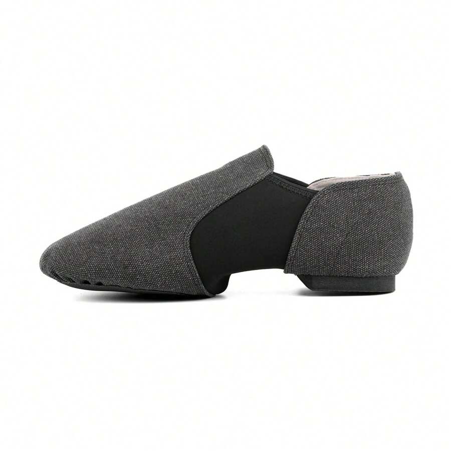 Zapato de jazz sin cordones con parte superior de lona unisex para mujeres y zapatos de baile para hombres - Gris Oscuro - Ver 1