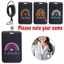 Customized Name Retractable ID Badge Holder Keychain Clip Name Tag Protector For Employee Card Cover Security Accessories Business Suitable Custom Name For Office Use Professional Design For Identification Personalized DIY