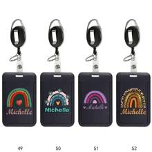 Customized Name Retractable ID Badge Holder Keychain Clip Name Tag Protector For Employee Card Cover Security Accessories Business Suitable Custom Name For Office Use Professional Design For Identification Personalized DIY