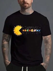 Camiseta de manga corta con cuello redondo, estampado de graffiti de marca, ajuste holgado, color blanco, para hombre talla grande