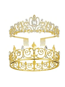 King And Queen Crown Set With Sashes King Crowns For Men Prom Queen Crown Homecoming Crown King Costume For Men Prom Queen Sash For Wedding Birthday Party Halloween Christmas,Christmas - Multicolor - View 2