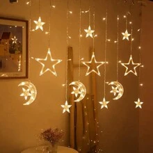 Maan- en sterlichtsnoer, waterdichte, kunststof wandkrans met 8 knipperstanden, warme lichtsnoeren, ideaal voor buiten, terras, tuin, bruiloft, feest, nieuwjaar, kerstmis, Moederdagdecoratie
