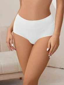 HANQIYA 8pcs/Pack Women High Waisted Underwear, Soft, Comfortable, Elegant, Solid Color White Ladies Panties, Breathable Stretchy Underwear Suitable For Casual Wear