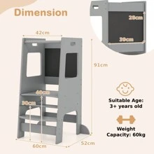 Kids Kitchen Step Stool 2-In-1 Toddler Standing Tower-White - Grey - View 2